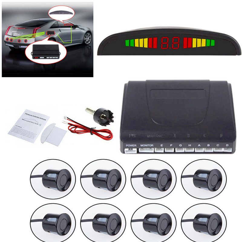 Kit 8 Sensore di Parcheggio Retromarcia Con Filo Display Led Cicalino Neri hsb