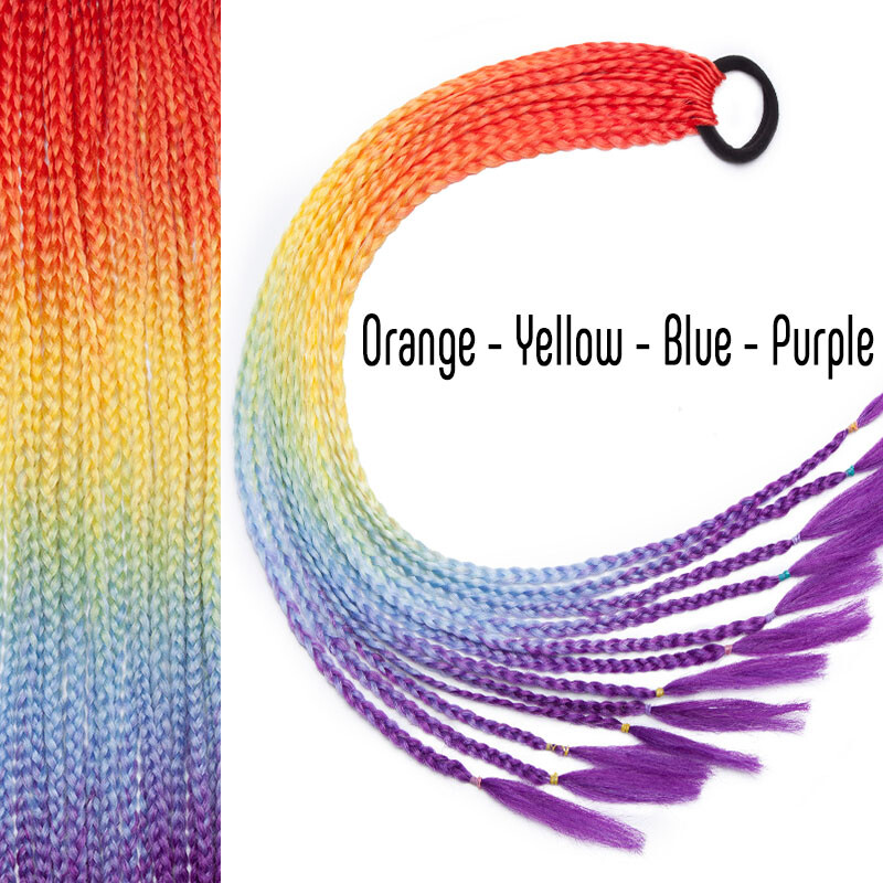 Colorful Long Braids Ponytail Hair Band Pigtail Synthetic Braided Hair Extension