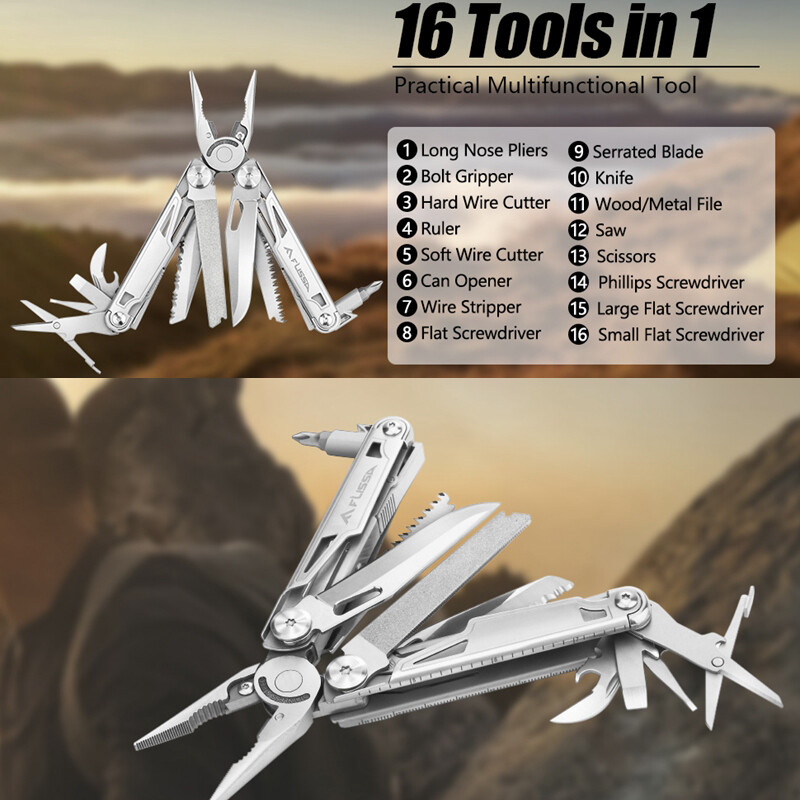 Flissa 16 In 1 Multi Tool Pliers Portable Survival Outdoor Compact Folding Knife