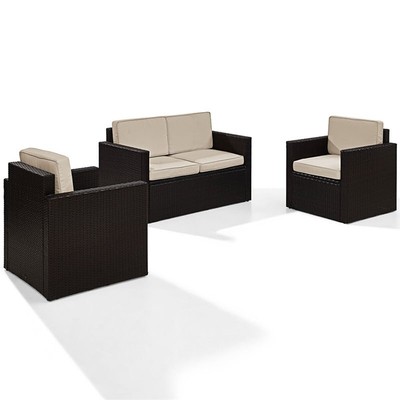 Crosley Palm Harbor 3 Piece Wicker Patio Sofa Set in Brown and Sand