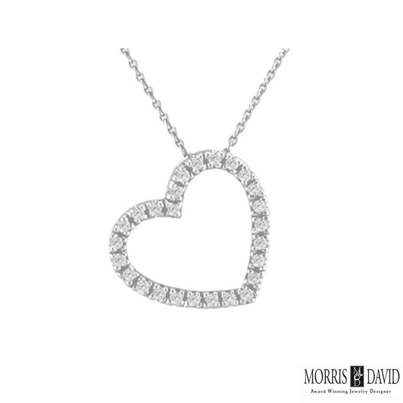 Pre-owned Morris 0.25 Carat All Natural Diamond Heart Necklace Pendant 14k White Gold Si 18''