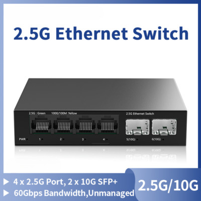 2.5GbE Switch With 2 Port 10G SFP+ Fanless Network Switch Desktop Wall Mounted