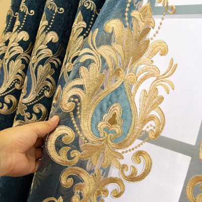 Luxury European Embroidered Velvet Curtains for Window Chenille Blackout Valance
