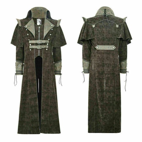 PUNK RAVE PUNK RAVE GOTHIC COAT MEN LONG JACKET BROWN MILITARY STEAMPUNK REGENCY OVERCOAT