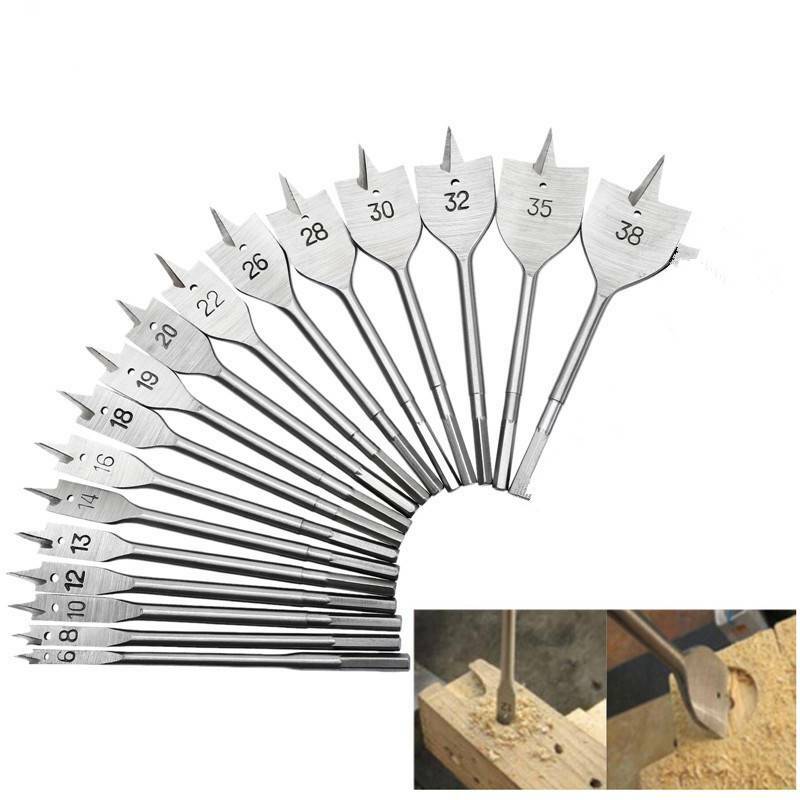 16tlg Holzbohrer Flachfräsbohrer Satz  Flachfräser Holzbohrer Bohrer Ø 6-38mm 