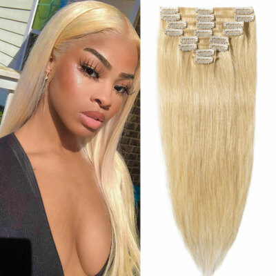 CLEARANCE 100% Human Hair Seamless Clip in Remy Hair Extensions Full Head Blonde