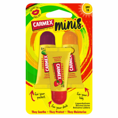 Carmex Minis 3-Pack Squeze Tube Lip balm Sampler * SPF15 Moisturizing 3 x 5g