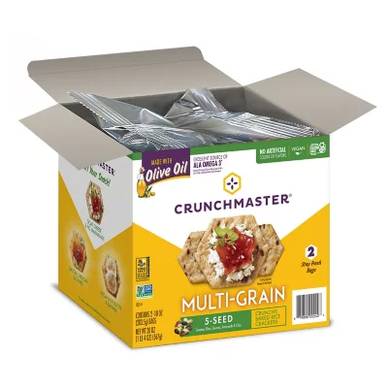 Crunchmaster 5 Seed Multi-Grain Crackers, 10 oz. – 2 Packs, Crispy & Nutritious 