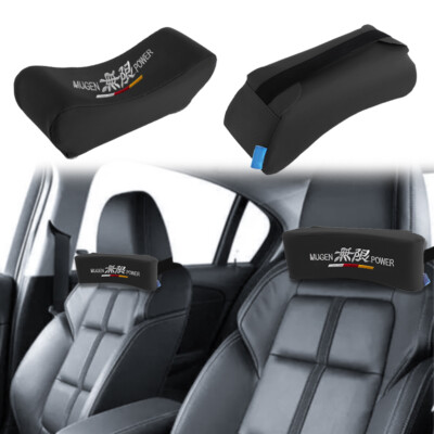 2Pcs JDM MUGEN Embroidery Black Leather Car Neck Rest Pillow Headrest Cushion