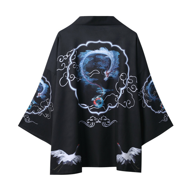 Men Women Kimono Jacket Japanese Cardigan Yukata Vintage Dragon Coat Baggy