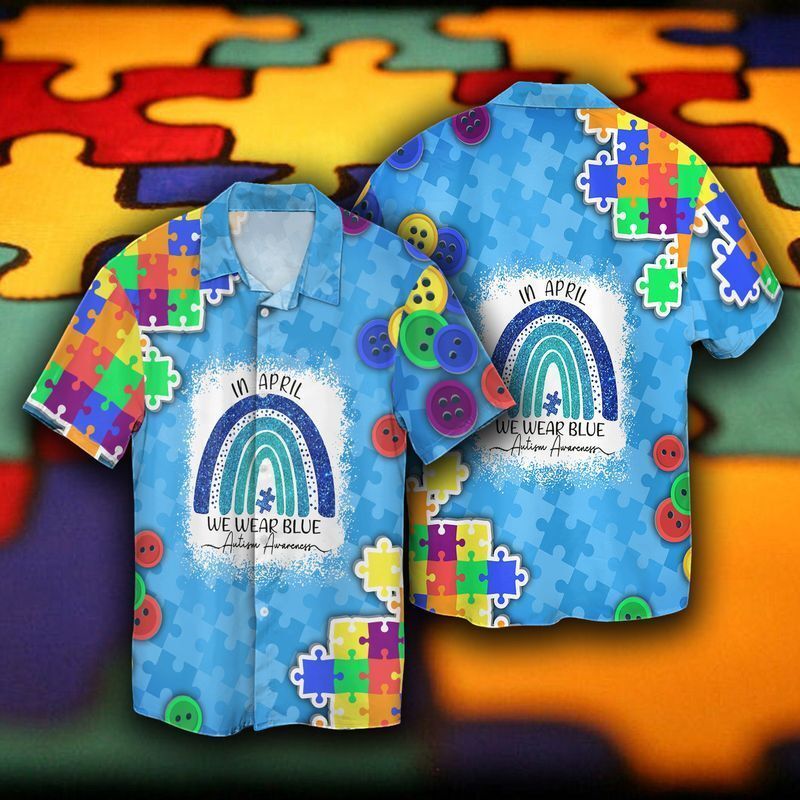 Autism Awareness In April We Wear Blue 3D Hawaii Shirt HALLOWEEN GIFT BEST PRICE - Picture 1 of 3