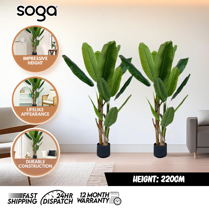 SOGA 2 Pack Artificial Banana Bird Of Paradise Tree 220cm