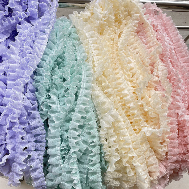 Ruffled Lace Edge Pleated Frill Trimming for Sewing DIY Dress Clothes 3.3 Yards
