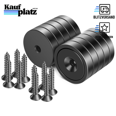 Neodym Magnete mit Loch 10er Set, 50kg Extra Stark, Rund schwarz