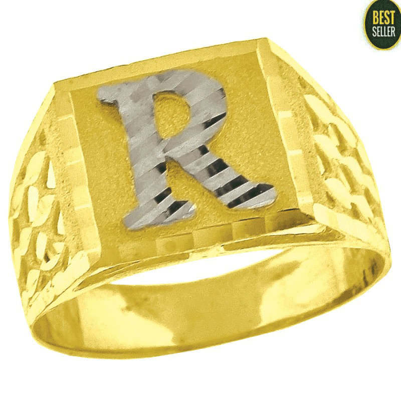 Pre-owned Fashion Ring Real 10kt White & Yellow Gold Initial Alphabet R Fashion Mens Womens Ring Gifts