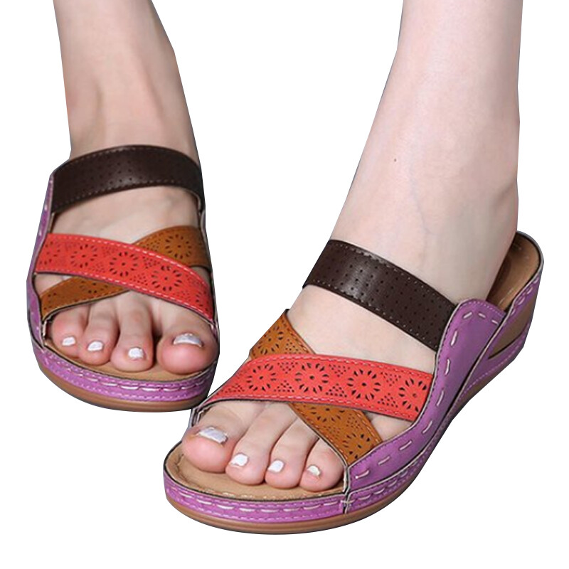 Women Comfy Orthopedic Sandals Slides Open Toe Wedge Casual Beach Slippers Shoes | eBay