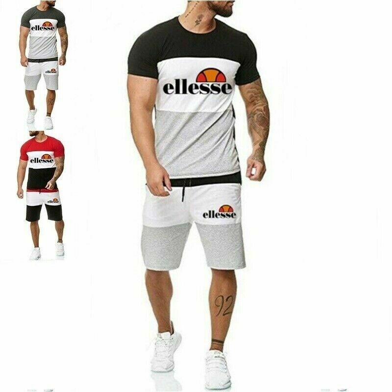 2Pcs Herren Kurzarm Trainingsanzug Set T-Shirt Tops Shorts Gym Jogginganzug DE