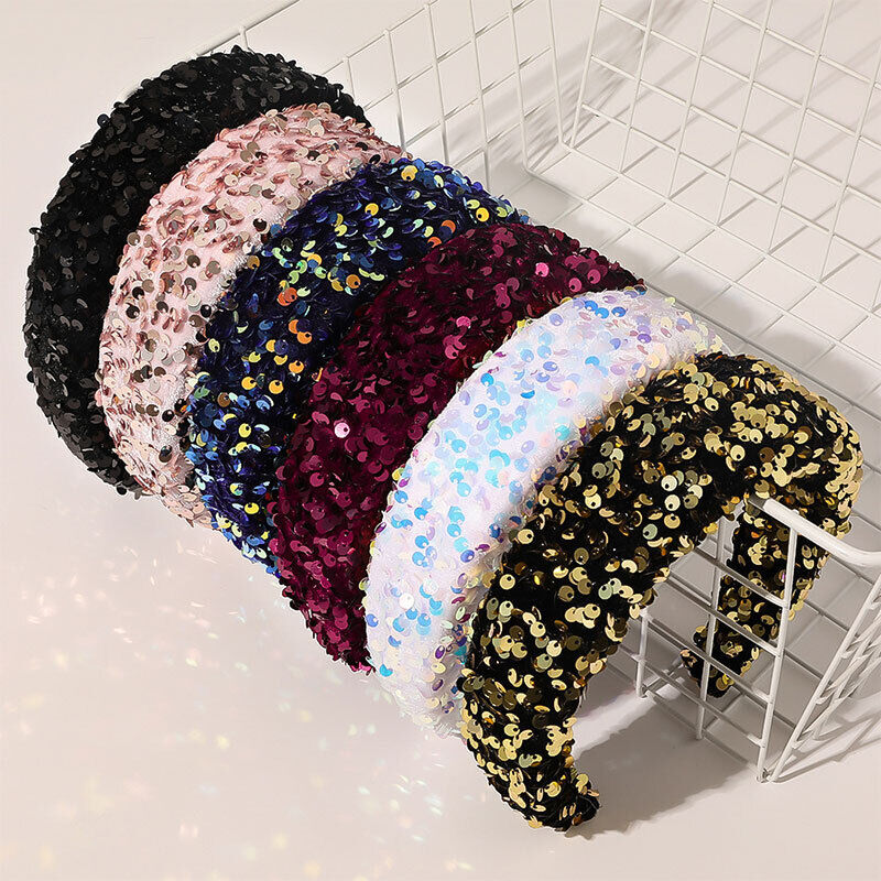 Sequins Headband Party Hair Band Wide Padded Glitter Wash Face Head Hoop