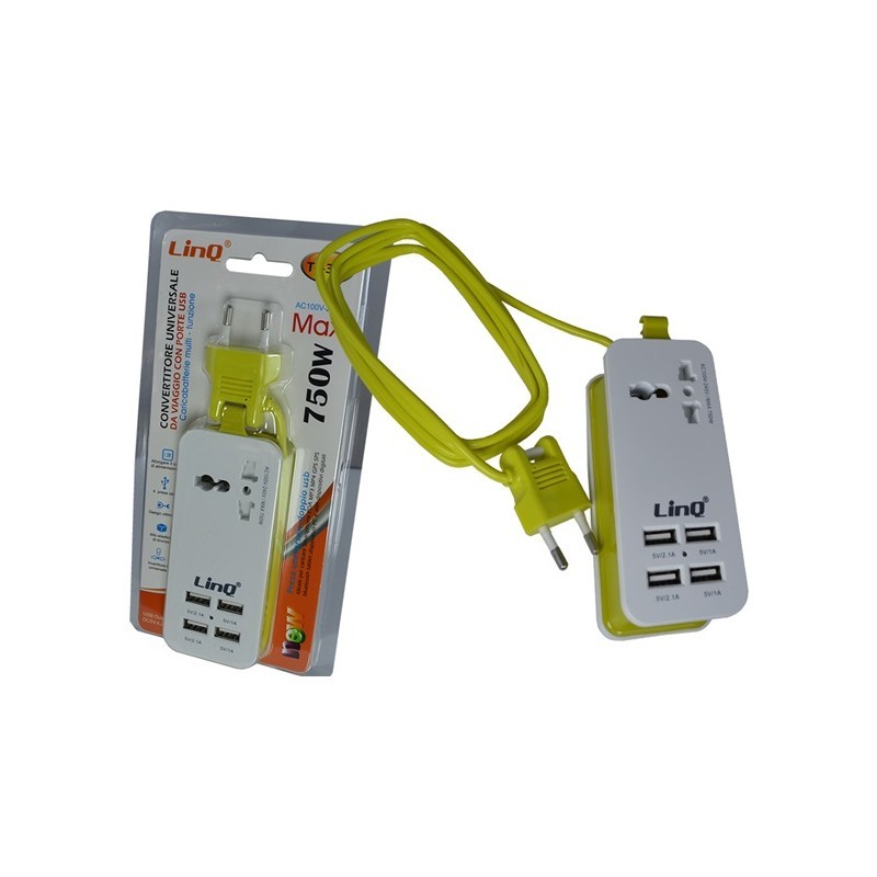 Multipresa Da Viaggio Stazione Di Ricarica Usb 4 Uscite + 1 220v  Linq T-4358