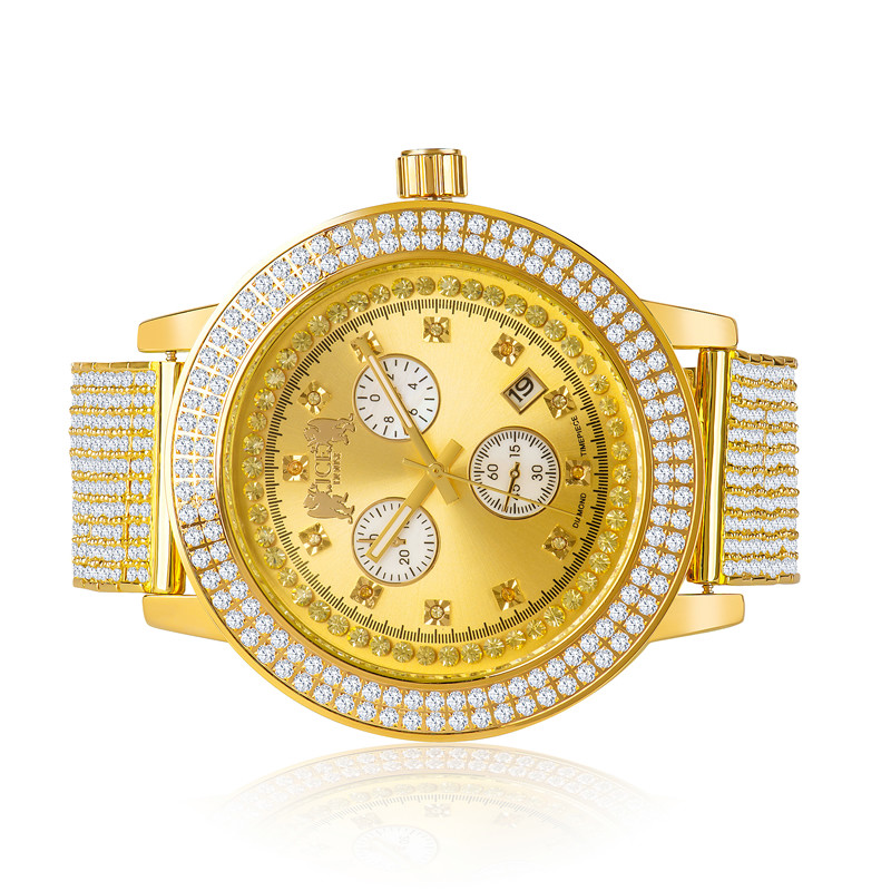 Pre-owned Jojino Mens /jojo/joe Rodeo Real Diamond Gold Tone 2 Row Bezel Custom Band Watch