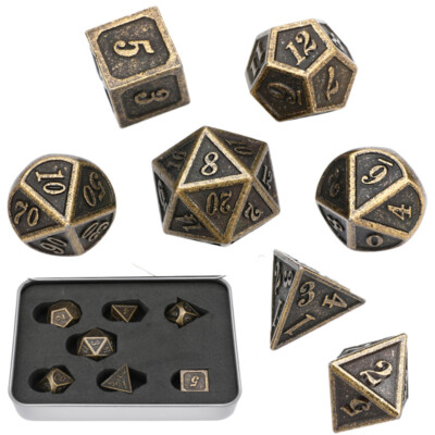 7Pcs/set Antique Metal Polyhedral Dice DND RPG MTG Role Playing Game With Box