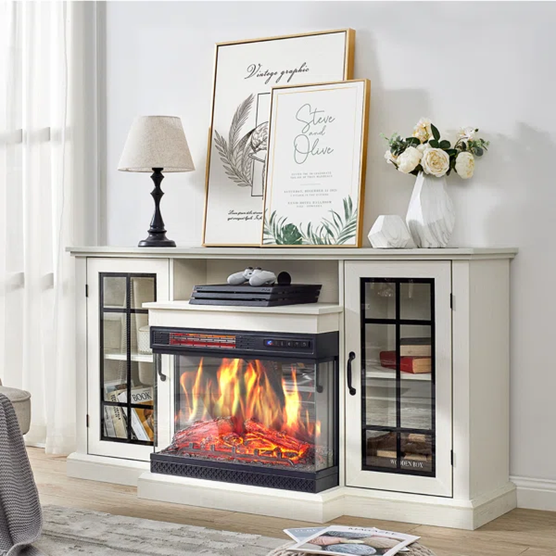 3-Sided Glass Fireplace 65" TV Stand Modern Media Entertainment Storage Center.