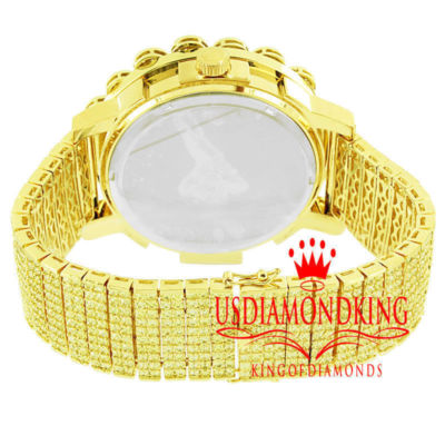 Pre-owned Khronos Canary Real Diamonds Mens Stainless Steel Gold Tone Custom Band Watch Solitaire