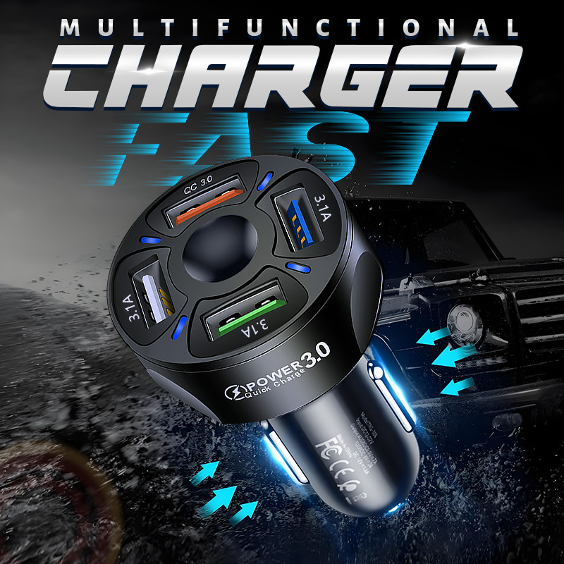 Quick Charge 3.0 Car Charger 4 USB Ports Fast Adapter for iPhone Android Samsung