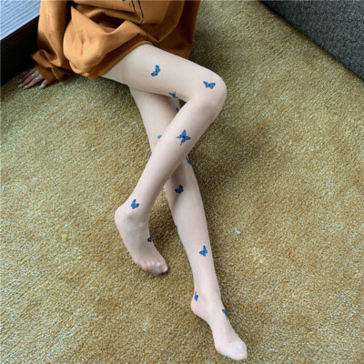 Pantyhose Butterfly Printed Sexy Sheer Thin Long Stockings Tights Summer Women