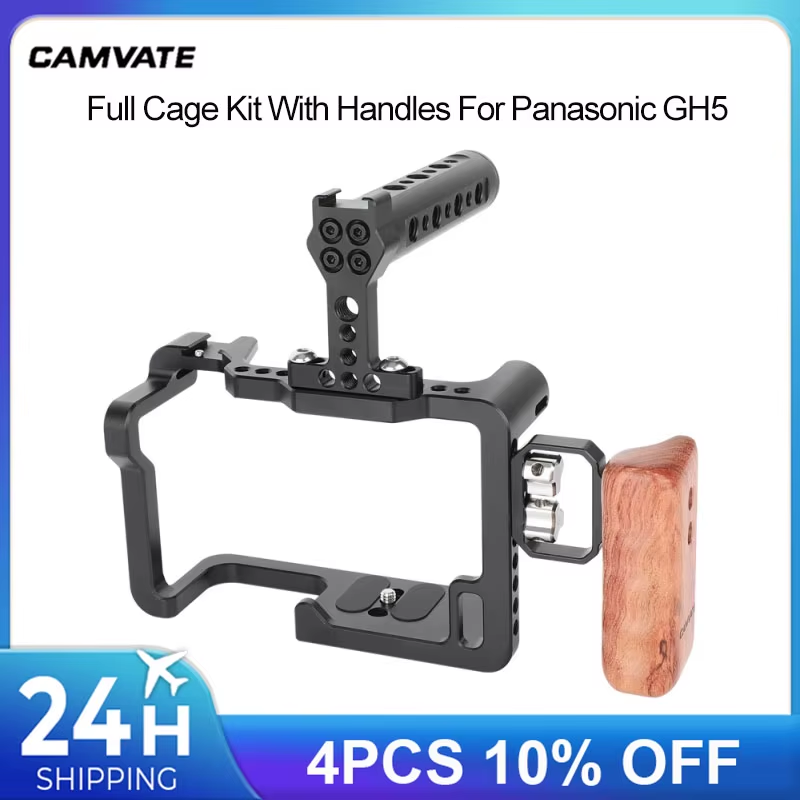 Full Camera Cage With Aluminum Top Cheese Handle & Left Wooden Handle Grip & Sho