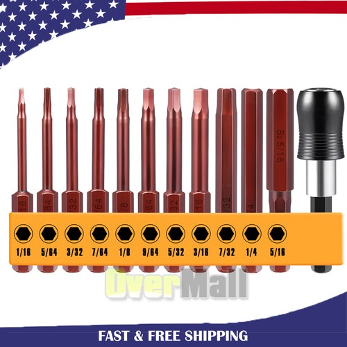 12xHex Key Allen Bit Set Quick Change Connect impact driver power drill Long SAE