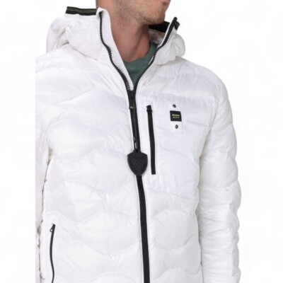 Pre-owned Blauer Men's  Onda Wawe Glossy Nylon Puffer Jacket White Ai24