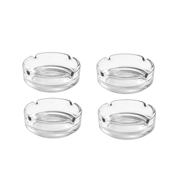 Set 4 Posacenere Porta Cenere Vetro Rotondi Trasparenti Bar Casa Salotto moc