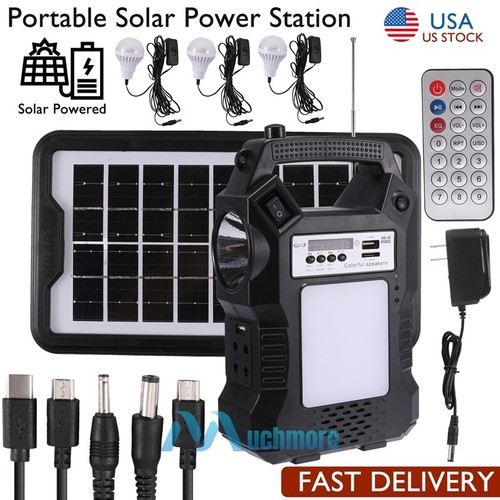 Outdoor Power Station Solar Generator Lighting System Power Bank FM Radio+3 Bulb