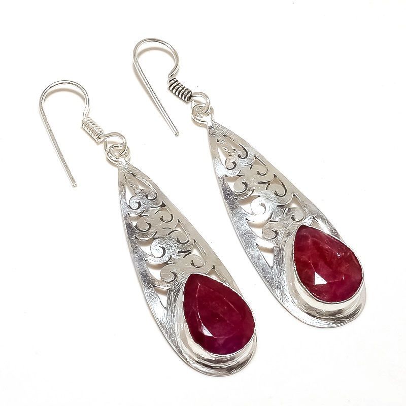 Silver Plated Ruby Fashion Earrings
