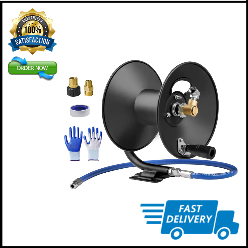 Pressure Washer Hose Reel 50ft, 4000 PSI Heavy Duty Power Washer Hose Reel