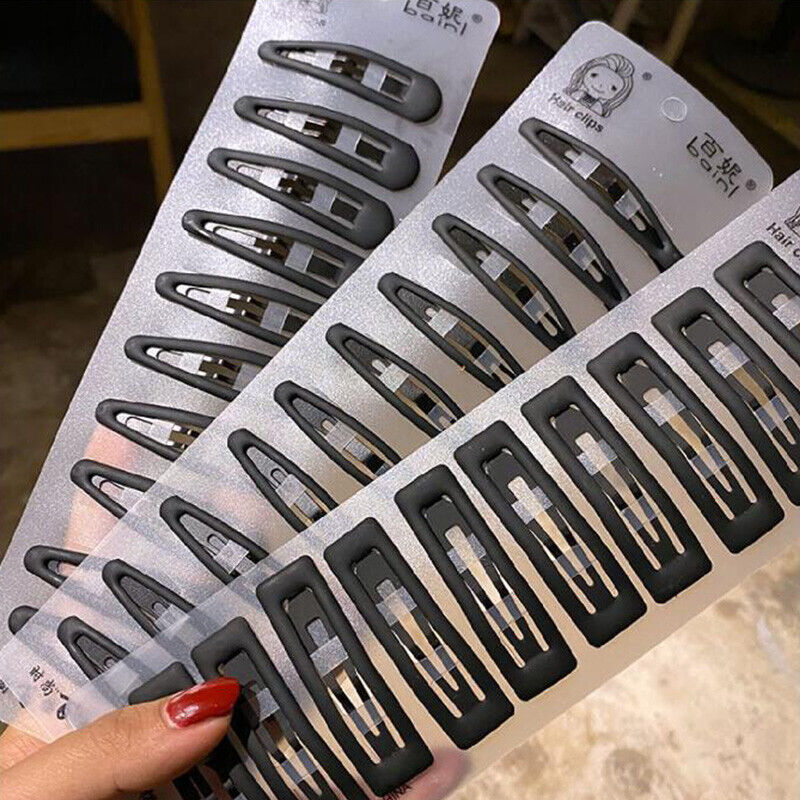 10pcs Snap Hair Clips Set For Hair Clip Pins Bb Hairpins Black Metal Barrettes