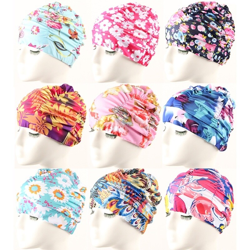 Women Ladies Floral Swimming Cap Turban Bathing Hat Adjustable Beach Fashion