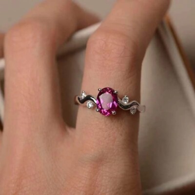 Ruby Oval Cut Diamond Silver Engagement Ring with Box Sz 6-10 FREE FAST Shipping