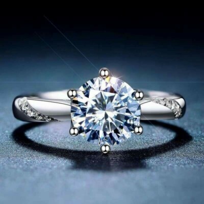 1 CT Diamond Ring VVS1 D w/Certificate .925 Silver Engagement Wedding Size 7