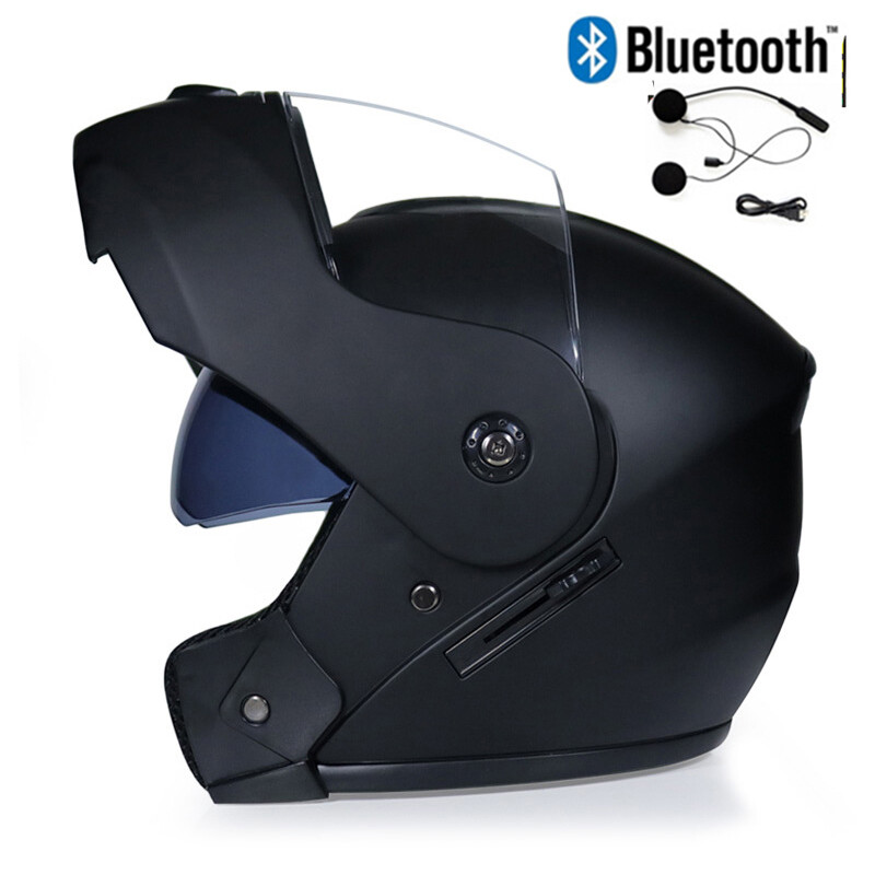 Bluetooth DOT Motorcycle Double Lens Helmet Flip Up Motor Bi