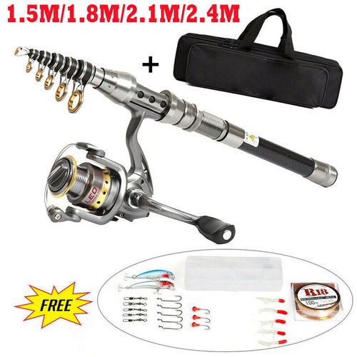 Telescopic Carbon Fiber Fishing Rod Pole Reel Full Kit Sea Saltwater Freshwater