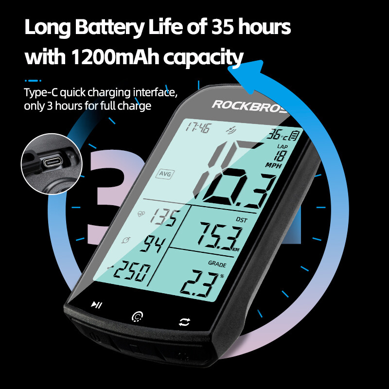 ROCKBROS Bike Smart Speedometer Wireless Computer GPS ANT+ Heart Rate Monitor
