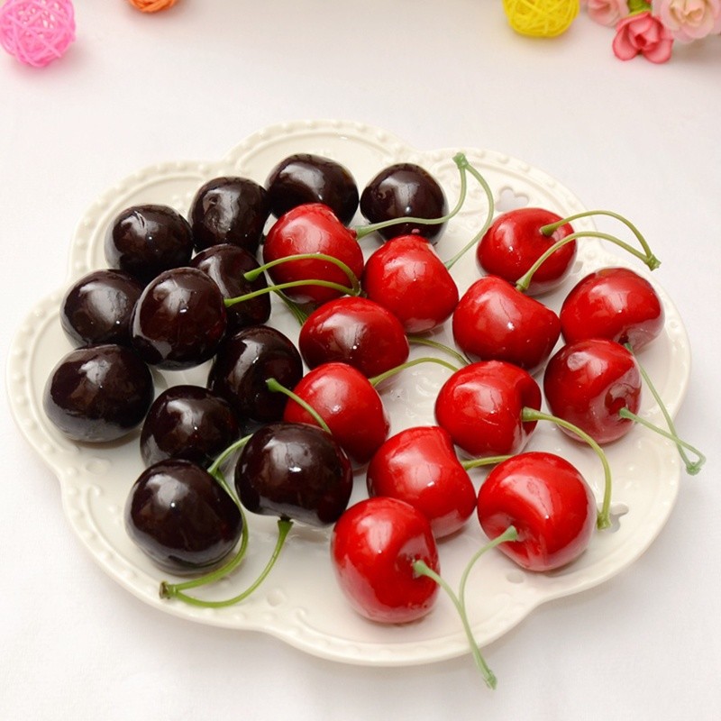 uk-5-pairs-artificial-fake-cherries-fruit-home-decor-realistic-red-black-cherry