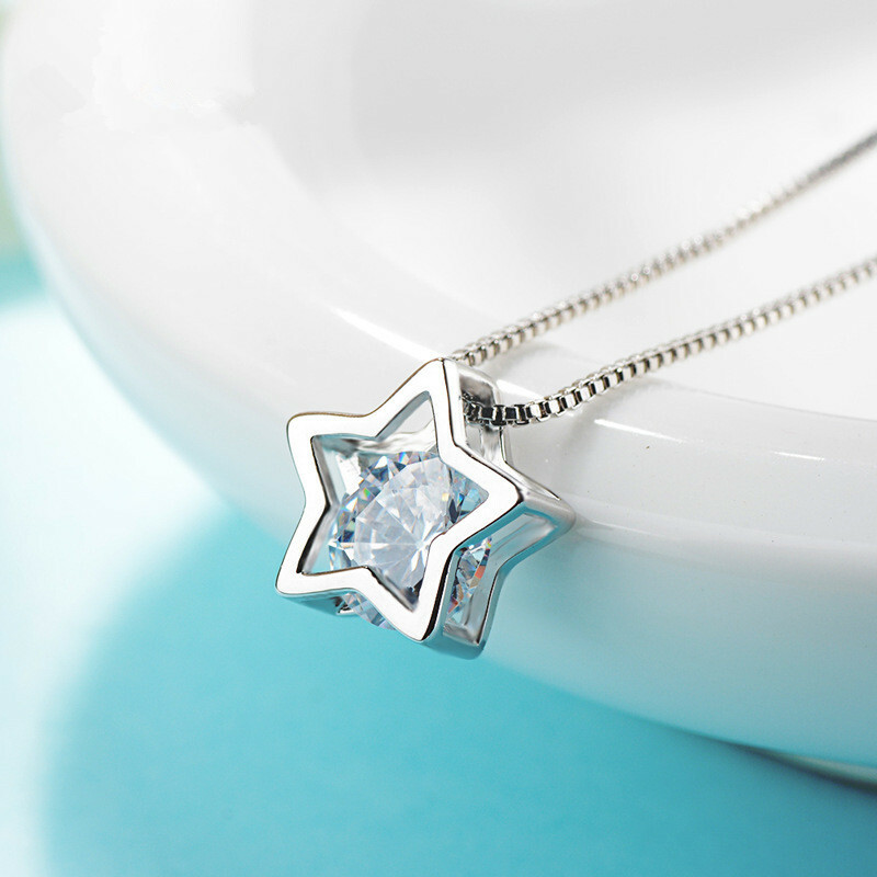 Damen Halskette mit Anhänger Stern 925 Silberkette Geschenk Freundin Frau süße 