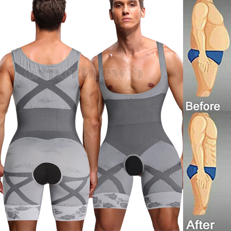 Mens Full Body Shaper Compression Slimming Suit Shapewear Waist Trainer Bodysuit
