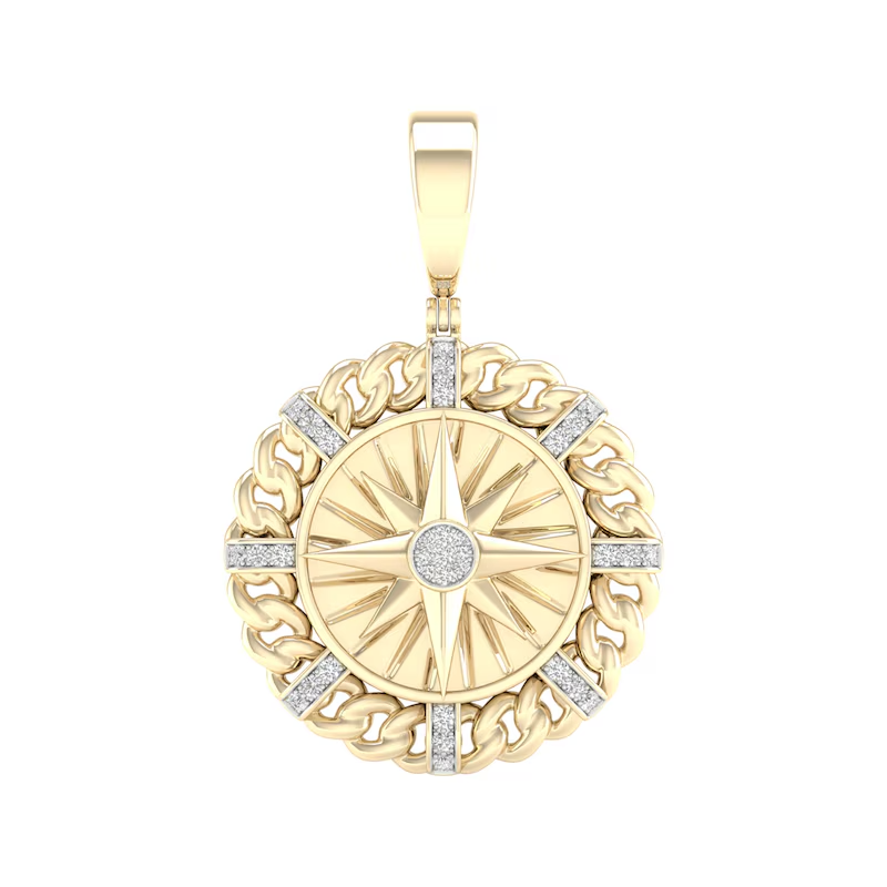 1/5 Ct Round Cut Lab-Grown Diamond Compass Pendant Charm 14K Gold Plated