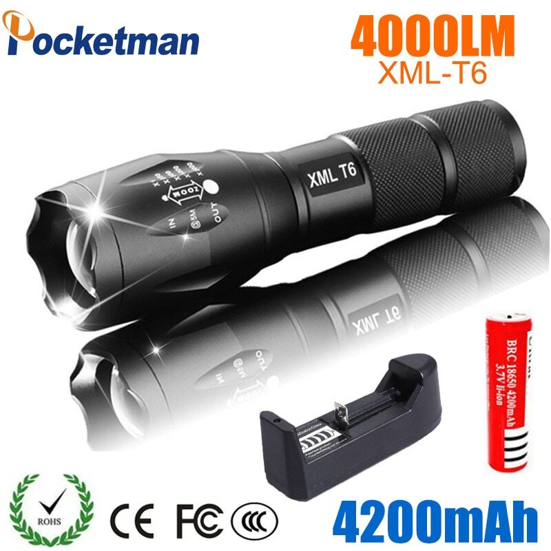 LED Rechargeable Flashlight Pocketman XML T6 linterna torch 4000 lumens 18650 