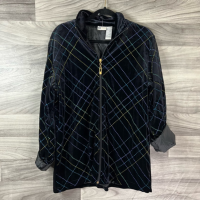 Koret Jacket Coat Womens M Black Waist Length Full Zip Stretch Stitching Velour