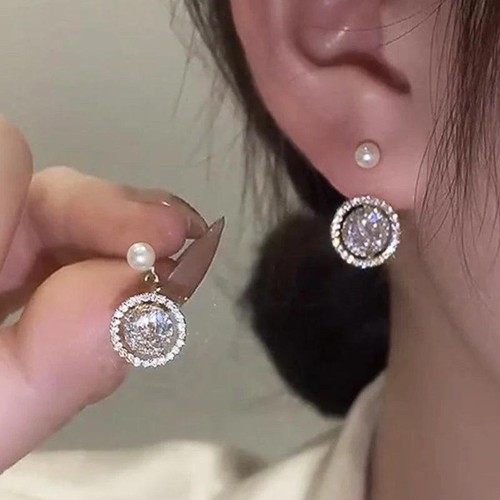 Elegant Women's Drop Earrings Imitation Pearl CZ Geometric Fashion Jewelry
